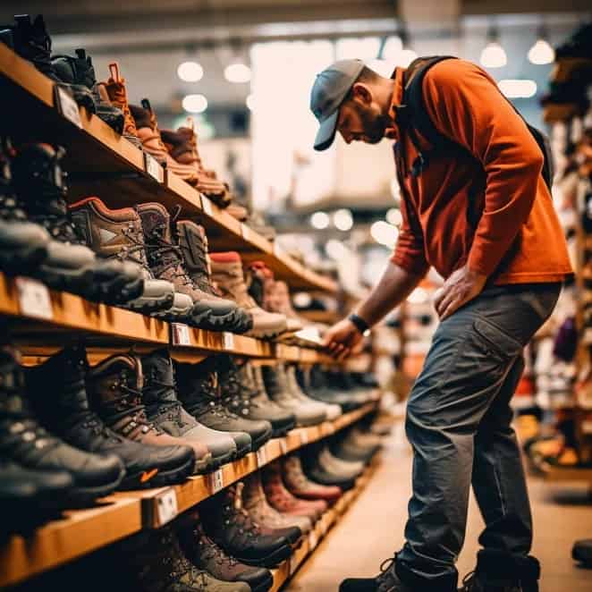 hiking boots in a shop