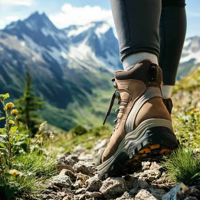 Hiking boots v work boots - mountain scene